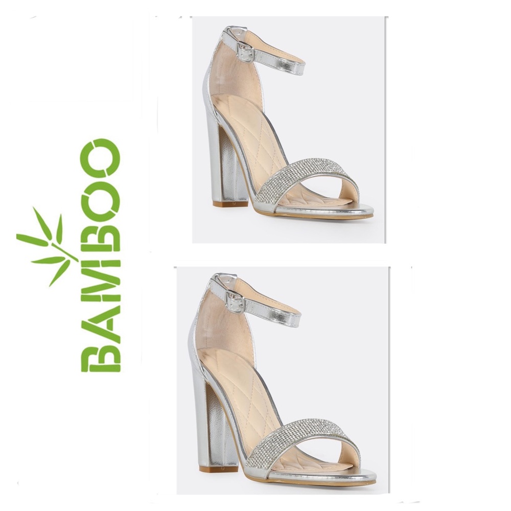 Silver Open Toe Blocked Heels